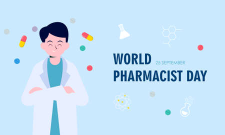 World Pharmacist Day. Doctor and pills logo conceptのイラスト素材