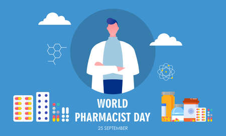 World Pharmacist Day. Doctor and pills logo conceptのイラスト素材