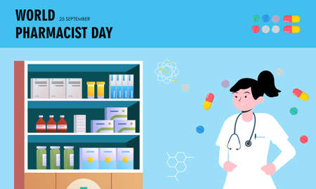 World Pharmacist Day. Doctor and pills logo conceptのイラスト素材