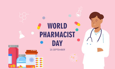 World Pharmacist Day. Doctor and pills logo conceptのイラスト素材