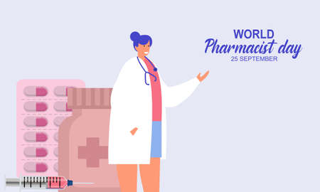 World Pharmacist Day. Doctor and pills logo conceptのイラスト素材