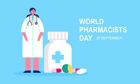 World Pharmacists Day. Doctor and pills logo conceptのイラスト素材