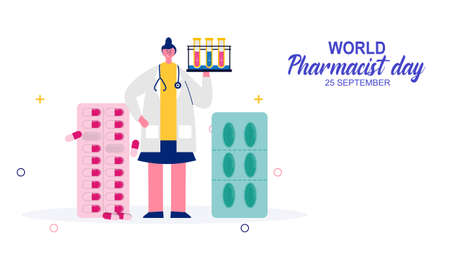 World Pharmacist Day. Doctor and pills logo conceptのイラスト素材
