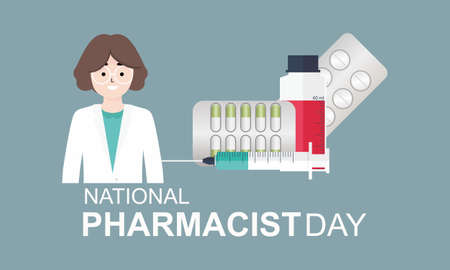 World Pharmacists Day. Doctor and pills logo conceptのイラスト素材
