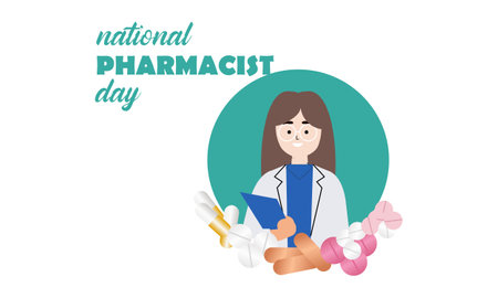 World Pharmacists Day. Doctor and pills logo conceptのイラスト素材