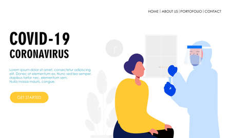 Doctor in mask taking swab test for coronavirus sample illustration
