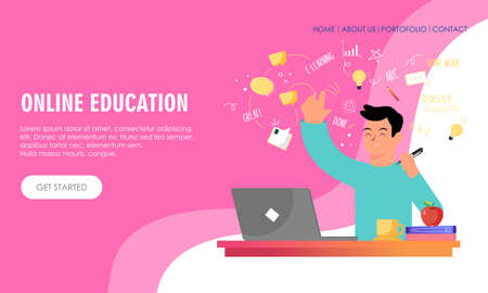 E-learning, online education concept illustrationのイラスト素材