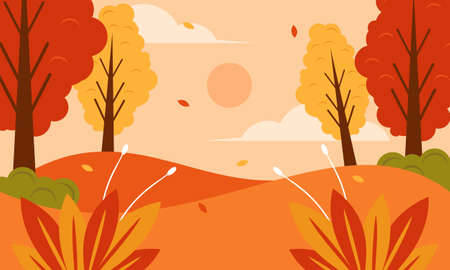 Flat design autumn background with colorful treesのイラスト素材