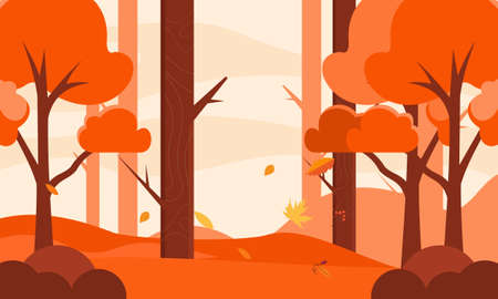 Flat design autumn background with colorful trees