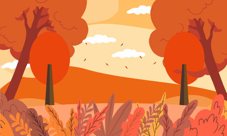 Flat design autumn background with colorful treesのイラスト素材