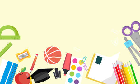 School poster with stationery and education supplies for children studyのイラスト素材