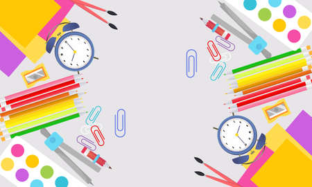 School poster with stationery and education supplies for children studyのイラスト素材