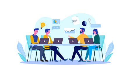 Business team brainstorming and discussing startup project illustrationのイラスト素材