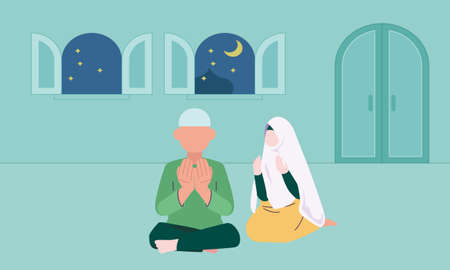 Islamic people prayer illustration vectorのイラスト素材