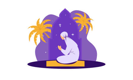 Islamic people prayer illustration vectorのイラスト素材