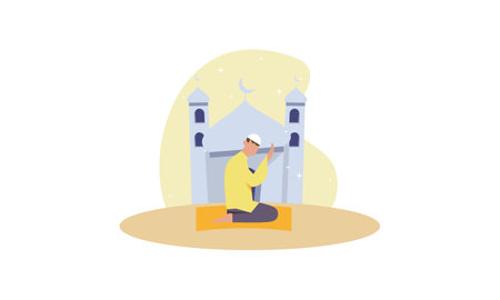 Islamic people prayer illustration vectorのイラスト素材