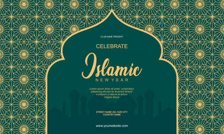Flat islamic new year horizontal poster templateのイラスト素材