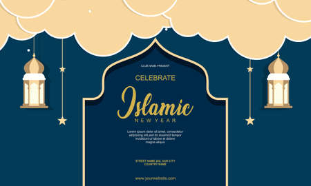 Flat islamic new year horizontal poster templateのイラスト素材