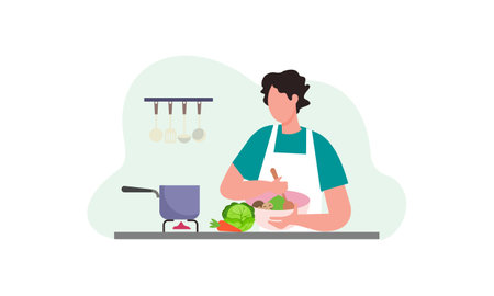 People in the kitchen during the cooking process illustrationのイラスト素材