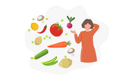 Girl with healthy food eating healthy food illustrationのイラスト素材