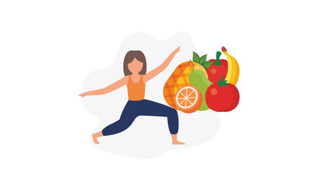 Girl with healthy food eating healthy food illustrationのイラスト素材