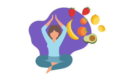 Girl with healthy food eating healthy food illustrationのイラスト素材