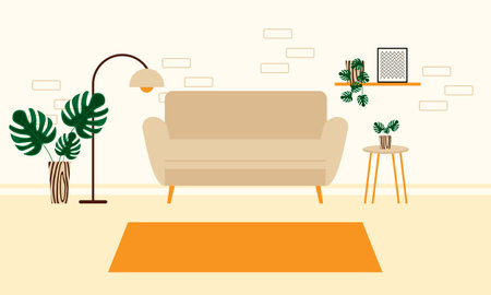 Interior living room furniture and home decor vectorのイラスト素材