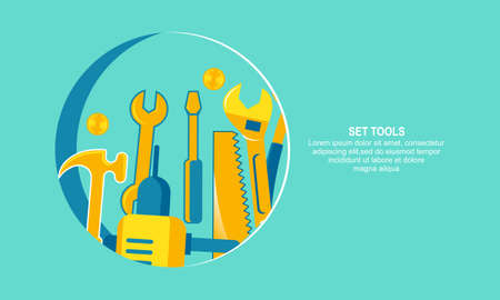 Carpentry construction and house renovation tools realistic composition backgroundのイラスト素材