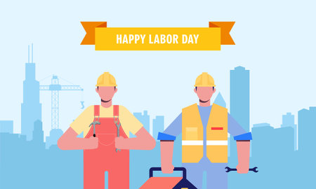 Diverse occupation celebrating labor day illustrationのイラスト素材