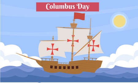 Happy columbus day celebration with sailboat and ocean sceneのイラスト素材