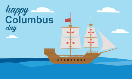 Happy columbus day celebration with sailboat and ocean sceneのイラスト素材