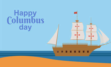 Happy columbus day celebration with sailboat and ocean sceneのイラスト素材