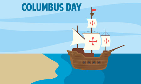 Happy columbus day celebration with sailboat and ocean sceneのイラスト素材
