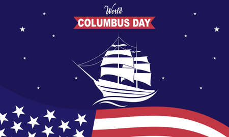 Happy columbus day celebration with sailboat and ocean sceneのイラスト素材