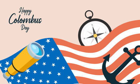 Happy columbus day celebration with sailboat and ocean sceneのイラスト素材