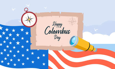 Happy columbus day celebration with sailboat and ocean sceneのイラスト素材