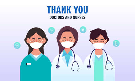 Thank you doctors and nurses flat designのイラスト素材
