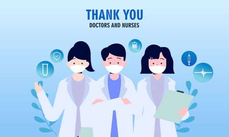 Thank you doctors and nurses flat designのイラスト素材