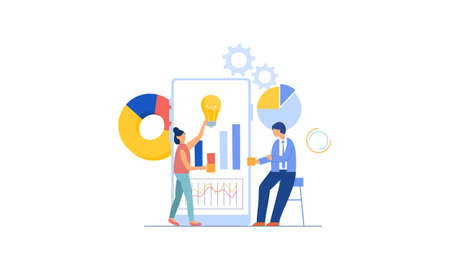 Flat design concept of business analysis, project management, market research illustrationのイラスト素材