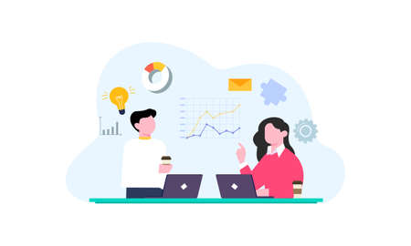 Flat design concept of business analysis, project management, market research illustrationのイラスト素材