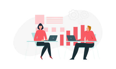 Flat design concept of business analysis, project management, market research illustrationのイラスト素材
