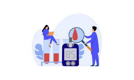 Blood glucose testing meter and insulin production concept illustrationのイラスト素材
