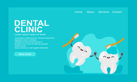 Cartoon dental care landing page templateのイラスト素材