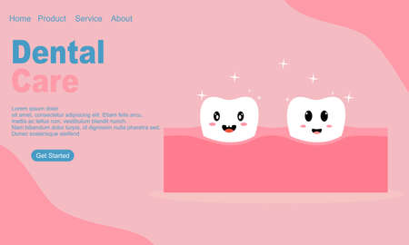 Cartoon dental care landing page templateのイラスト素材