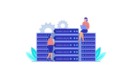 Server maintenance service, network server idea, hosting technology, programming equipment concept illustrationのイラスト素材