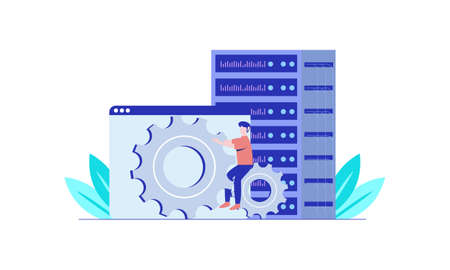 Server maintenance service, network server idea, hosting technology, programming equipment concept illustrationのイラスト素材