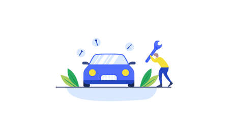 Car repair at mechanical workshop illustrationのイラスト素材