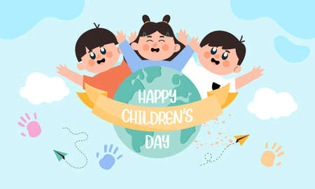 Hand drawn flat world children's day backgroundのイラスト素材