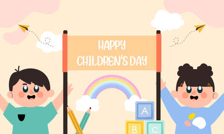 Hand drawn flat world children's day backgroundのイラスト素材