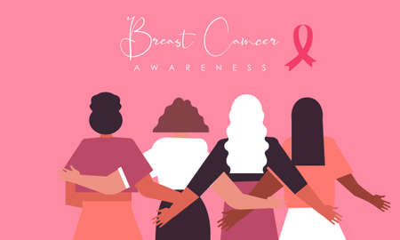 Breast Cancer Awareness banner illustration of happy women from different nationalities togetherのイラスト素材